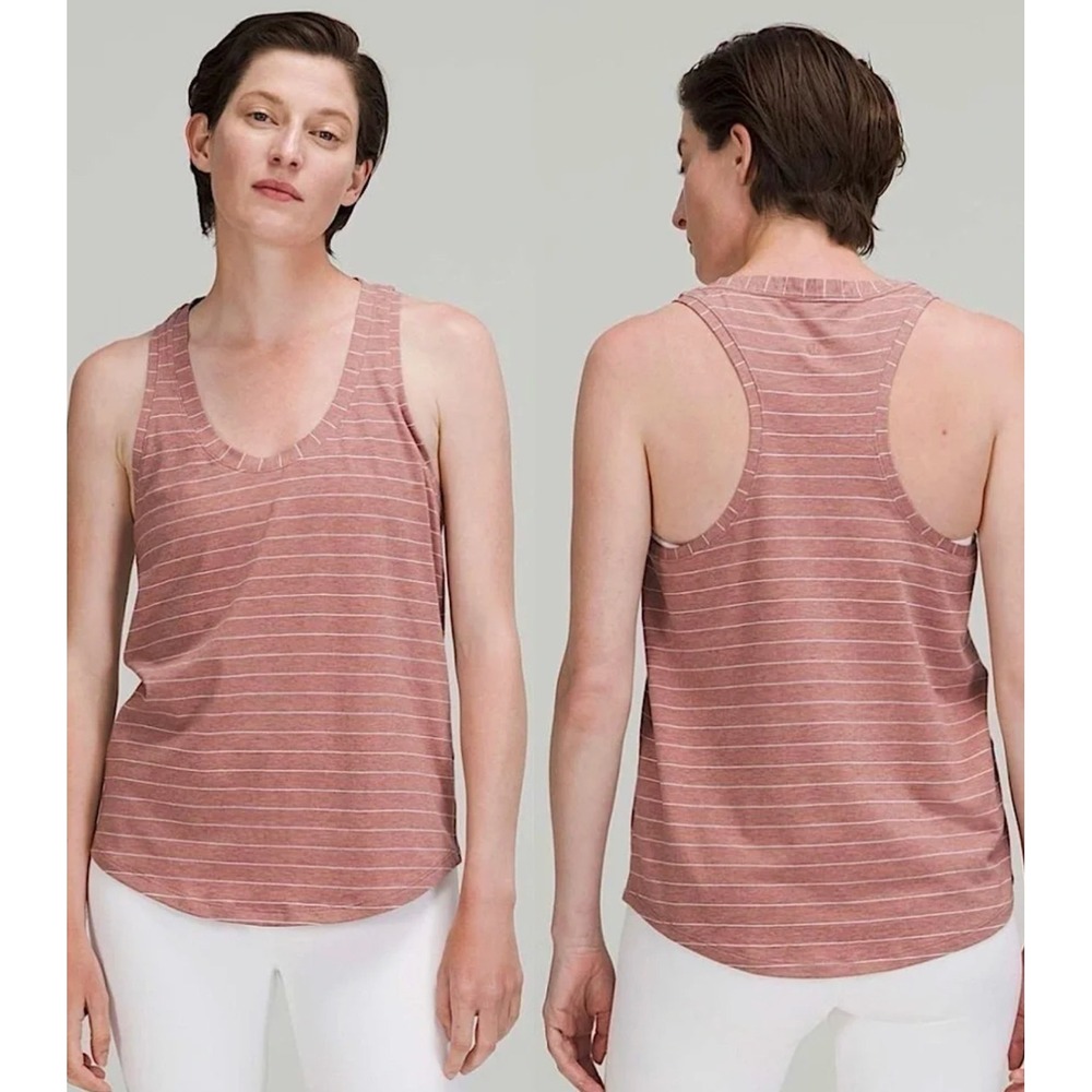 Lululemon Love Tank‎ Top Short Serve Stripe Heathered Spiced Chai White W1DDVS 8